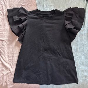 Black Ruffle-Sleeve Shirt